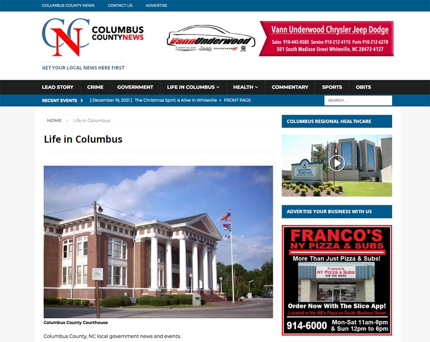 Columbus County News website Design