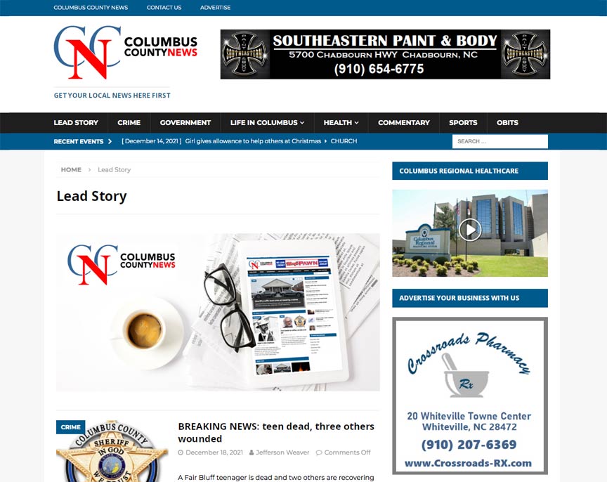 Wordpress Website Design for Columbus County News